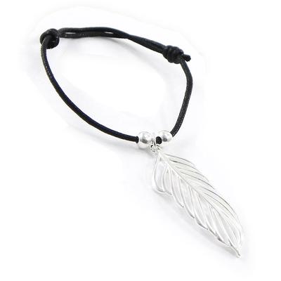 [I5394] - Silver Bracelet 'Plume Indienne' Black Silver - 15x40 Mm