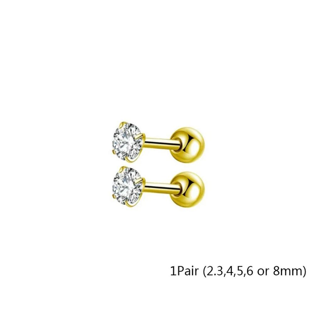 2/6/12pcs 20G Inlaid Cubic Zirconia Stud Earrings,Stainless Steel Screw Back Barbell Studs Daith Tragus Cartilage Earrings