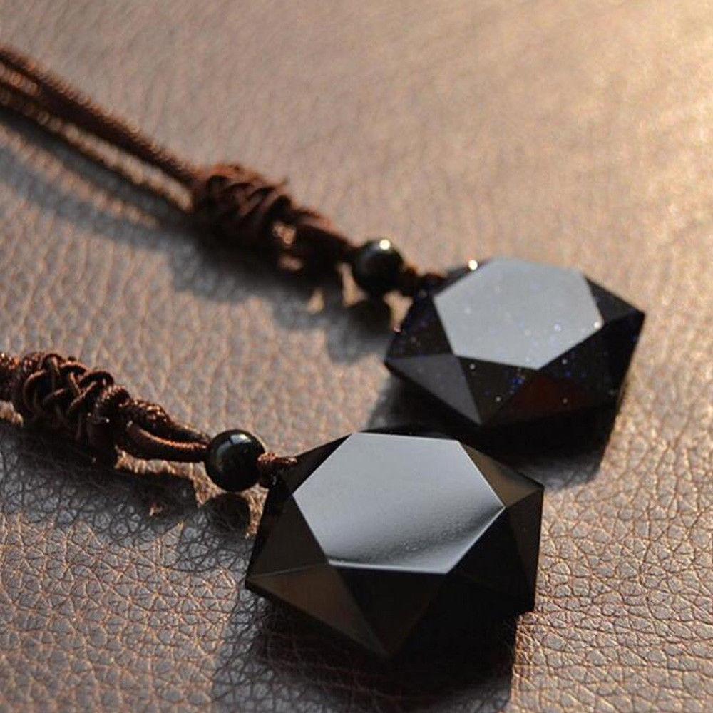 Fashion Fashion Blessing Black Lucky Jewelry Hexagram Shape Necklace Amulet Obsidian Pendant