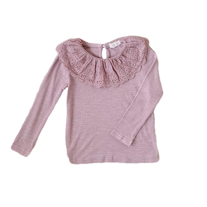 Girls Autumn Mori Peter Pan Collar Ruffle Long Sleeve T Shirt Baby Fashionable Inner Wear Base Layer Top