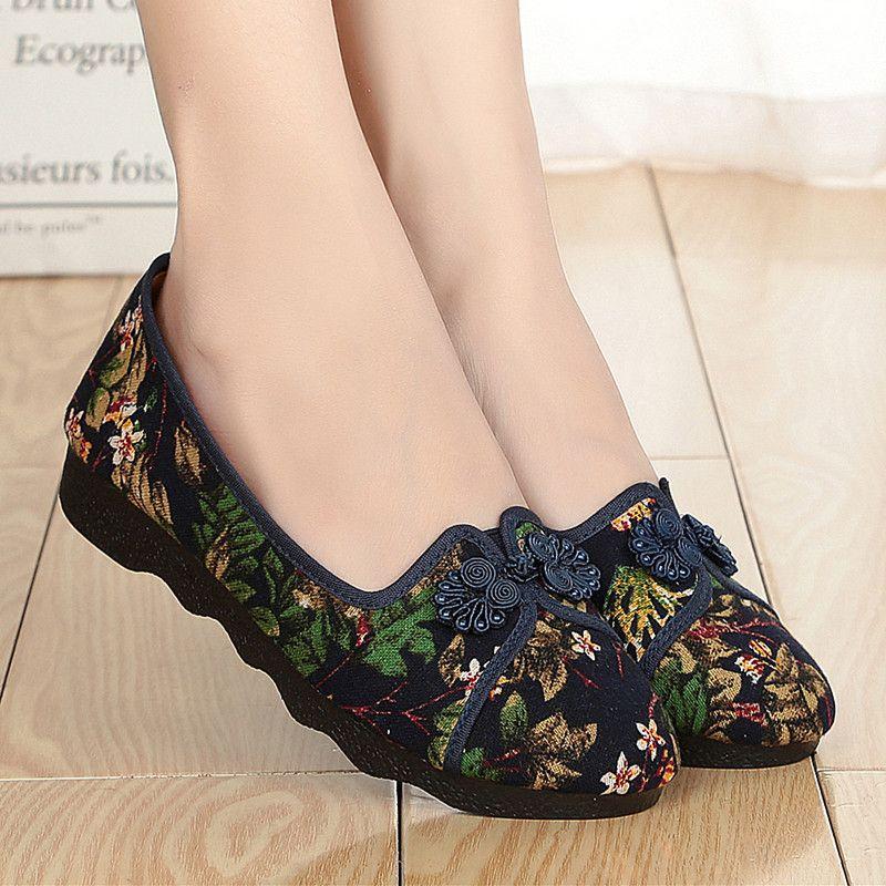 women fashion plus size black embroidery anti skid flat shoes lady vintage comfort dance loafers zapatos mujer cool flats ga376