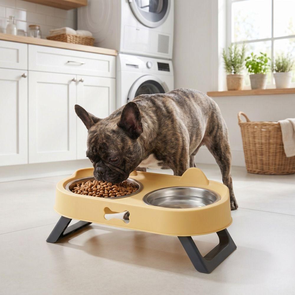 Stainless Steel Raised Pet Feeder Double Bowl Cat Feeding Dish Elevated Cat Bowl For Cats