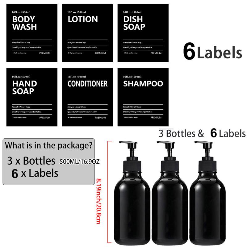 

3 шт., 500 мл/16,9 унций, бутылки для лосьона с этикетками, пустая пластиковая бутылка с насосом, набор дозаторов мыла и мыла для рук для ванной комнаты, кухни, отеля