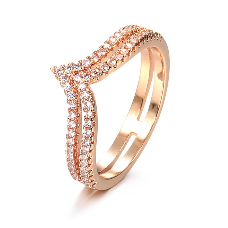 New Arrivals Rose Gold Ring Double Row Micro-Wax Inlay Natural Zircon Hollow Rings Women Wedding Party Fine Jewelry