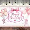 2D Pink Bow Happy Birthday Backdrop for Girls and Women's Parties