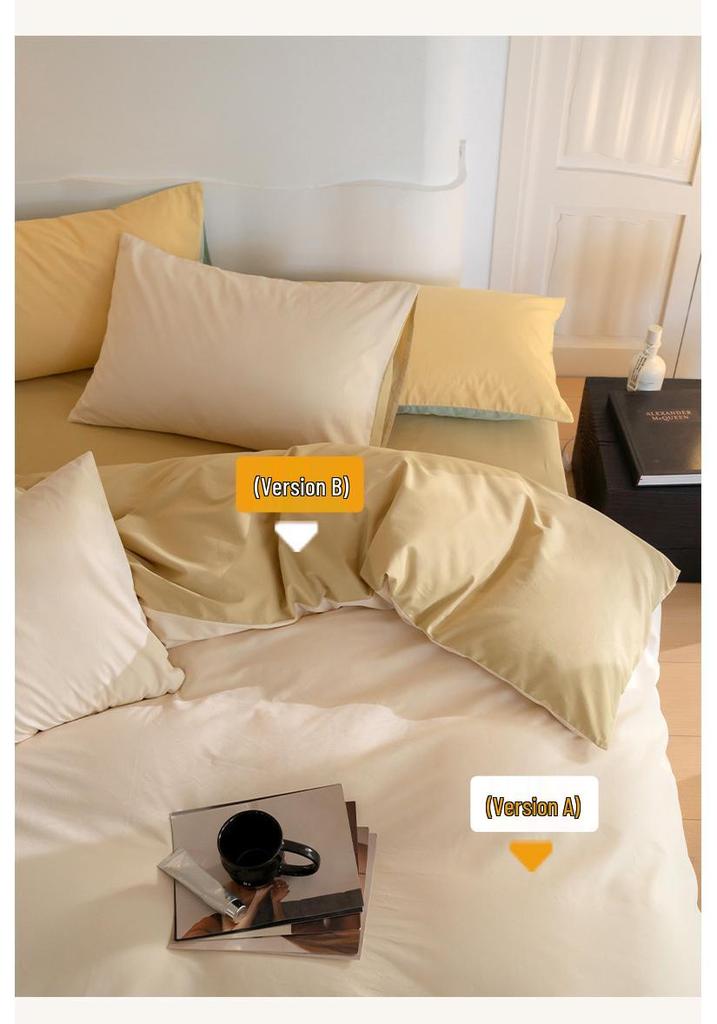 Luxurious 100% Cotton Brushed Four-Piece Bedding Set for Autumn/Winter, All Cotton Duvet Cover, Bed Sheet, Long Staple Cotton