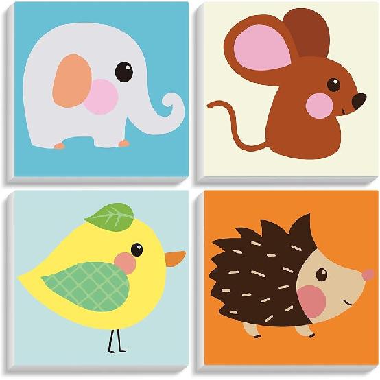 4 Pack Paint by Numbers Kit for Kids with Wooden Frame, Animals Easy Framed Paint by Numbers for Kids Age 4-8-12, DIY Simple Acrylic Oil Kids