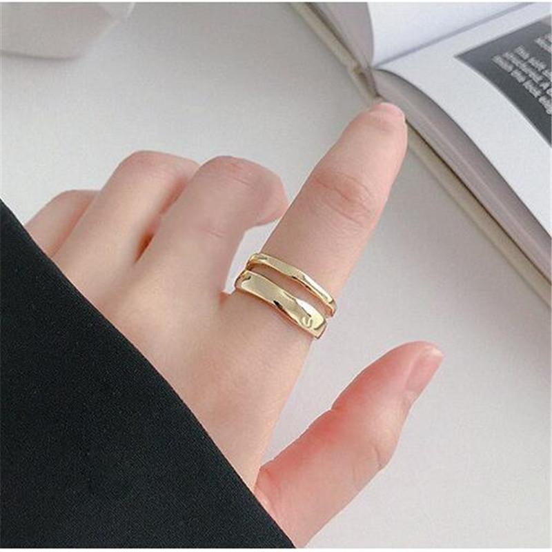 New Fresh Simple Irregular Double-layer Smooth Wave 925 Sterling Silver Jewelry Personality Geometric Opening Rings   R253