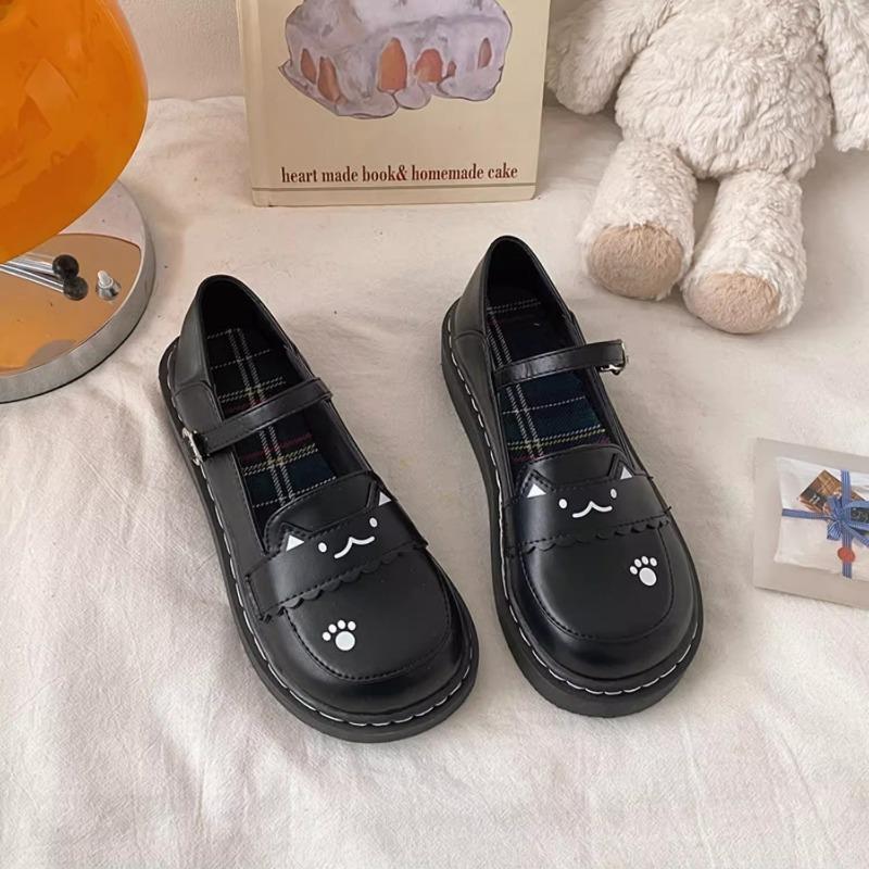Cute Kitten Big Head Small Leather Shoes Uniform Flat Soft Girl Versatile Student Mary Jane Single Shoes