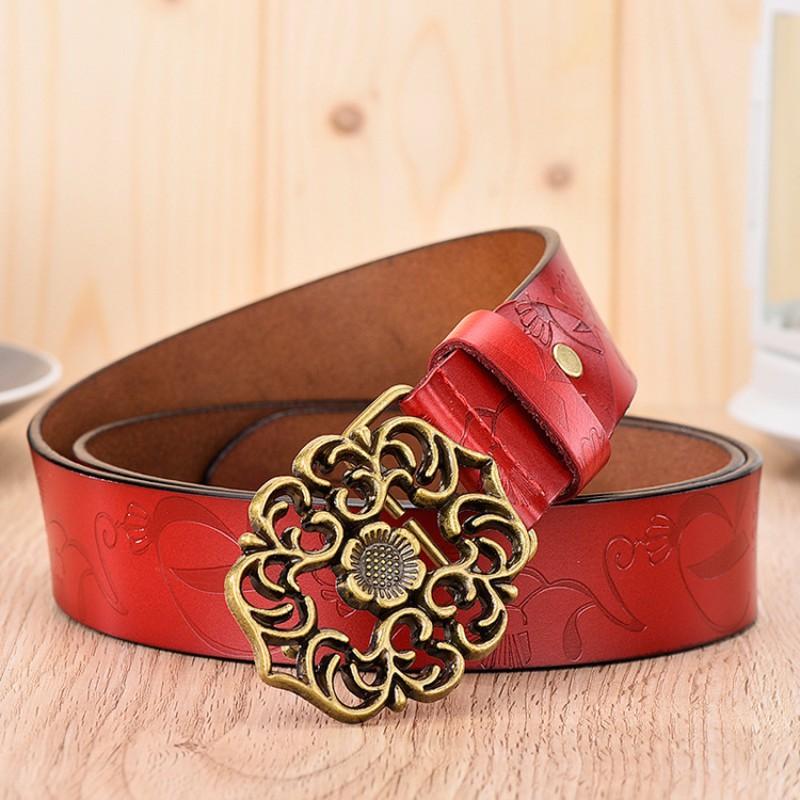Womens Genuine Leather Belt Smooth Buckle Vintage Ethnic Style Versatile Daily Wear