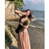 Romantic Pink V-neck Fairy Camisole Dress with Waist-cinching Slimming Long Skirt