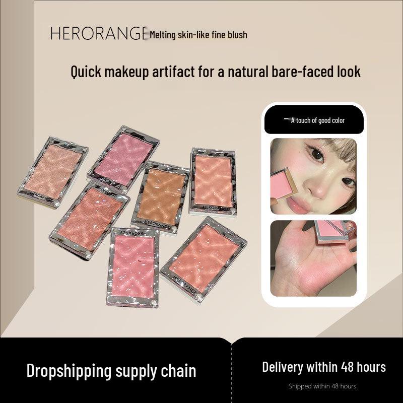 HERORANGE Delicate Skin-Melting Blush with Fine Shimmer - Peach Pink for Daily Natural Plumping and Brightening