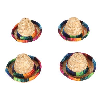 Mini Cappello di Paglia a Tesa Larga Decorativo Colorato Cappellini Miniatura Bottiglia di Birra per Festa Gioco di Ruolo 4pz