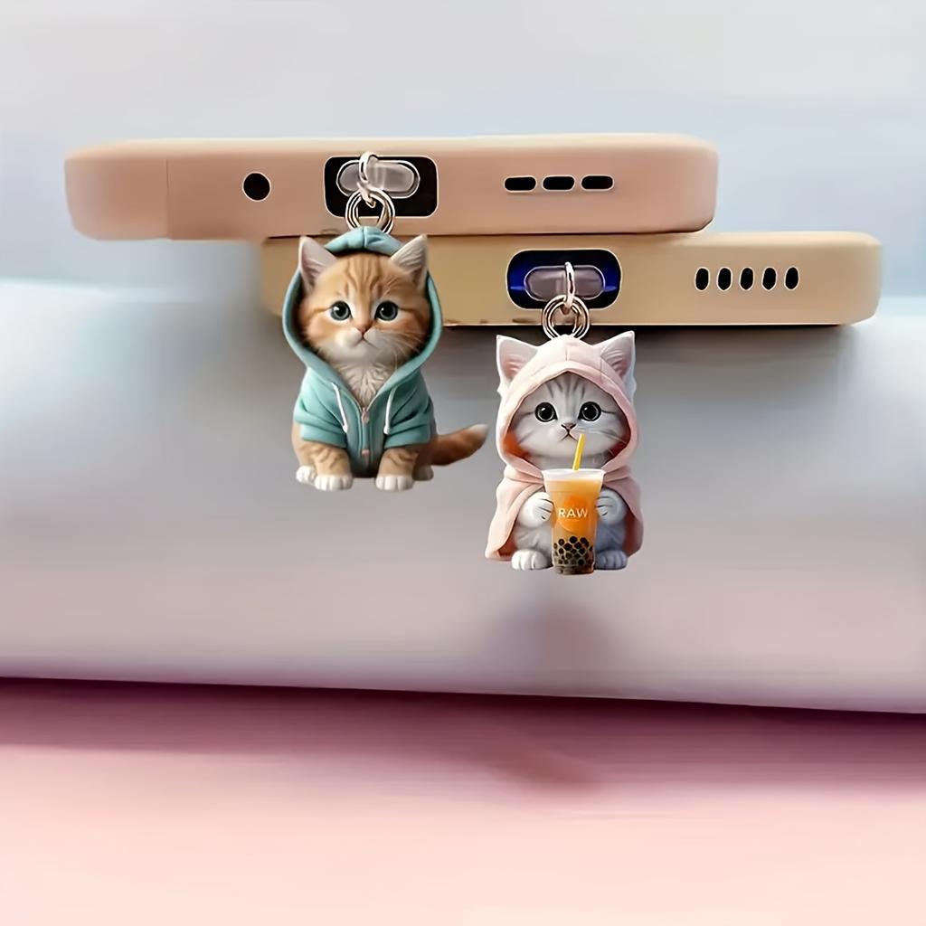 2D Flat Cute Cat Acrylic Dust Plug Beautiful Mobile Phone Accessories, Mobile Phone Decorations