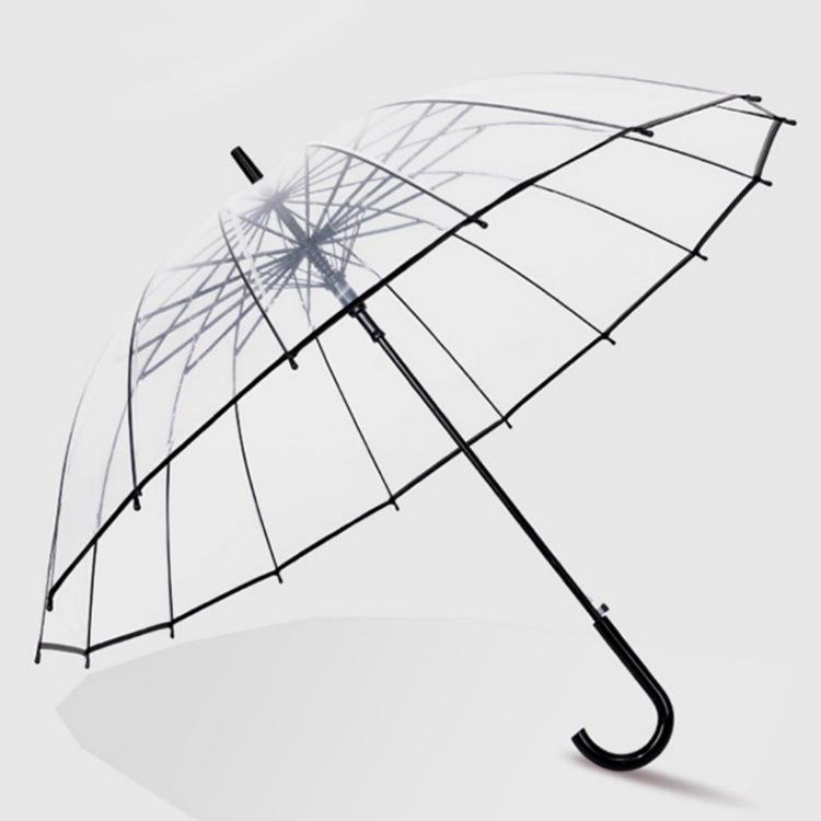 

Прозрачный зонт 16 Bone Студенческий прозрачный зонт с длинной ручкой Утолщенный стержень Длинная ручка Зонт с печатью 16K