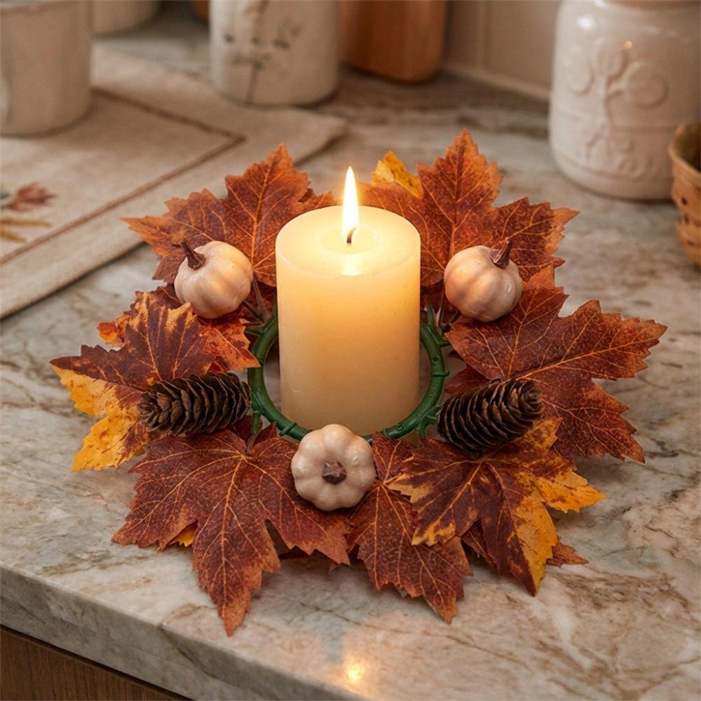Simulation Artificial Maple Leaves Garland Pumpkins Fall Mini Wreath Fireplace Window