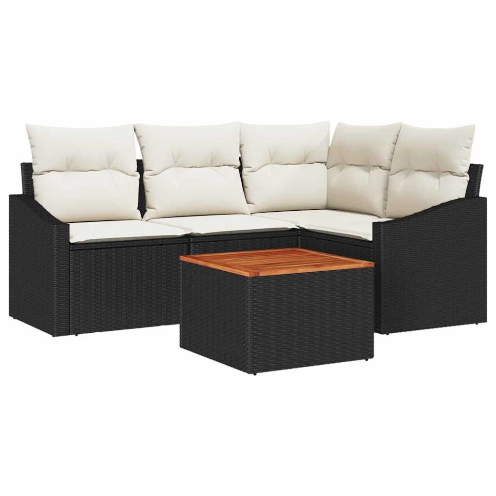 Garden Sofa Set with Storage 5 pcs Black and Cream Poly Rattan