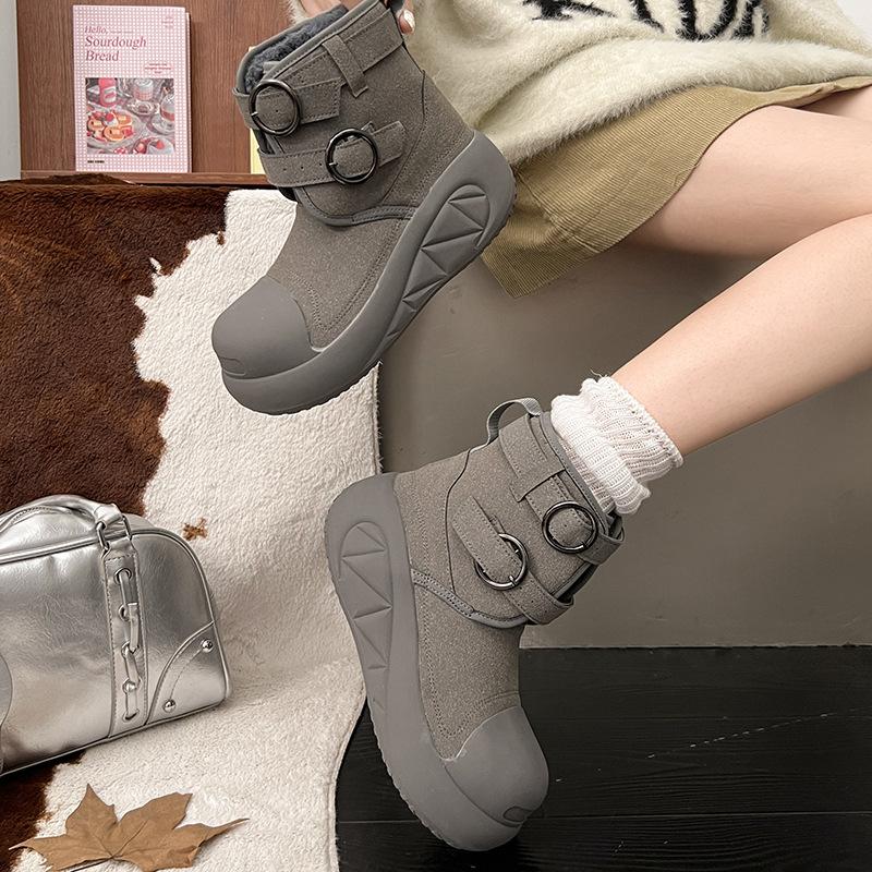 Women's fur one thick bottom heightening winter lightweight warm snow boots non-slip wear-resistant casual sports cotton shoes