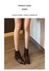 Sheepskin version~ Square head retro belt buckle short boots women's inner height increase western boots rear zipper thin knight boots