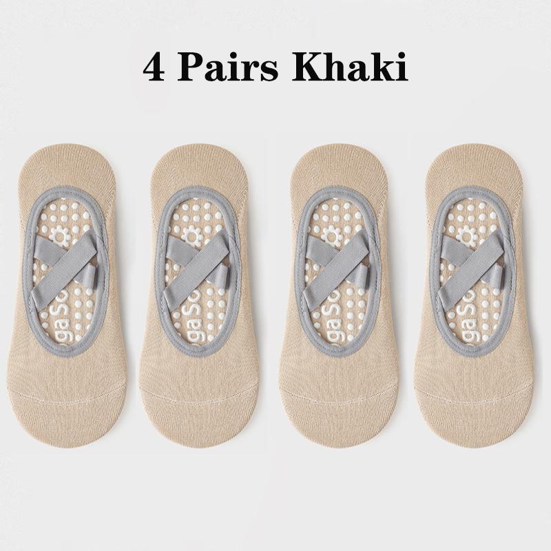 4 Pairs Yoga Socks for Women Bandage Pilates Non-Slip Grip Socks Backless Breathable Fitness Sports Ballet Dance Floor Socks