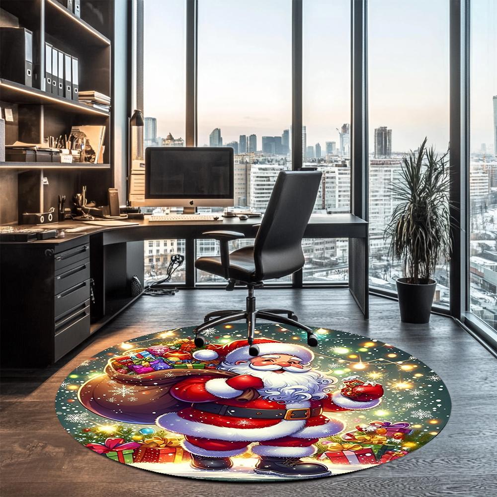 Christmas Santa Claus Printed Round Rug Carpet Chair Rug Area Rug Entryway Doormats,for Office Chair Living Room Bedroom Kitchen Room.