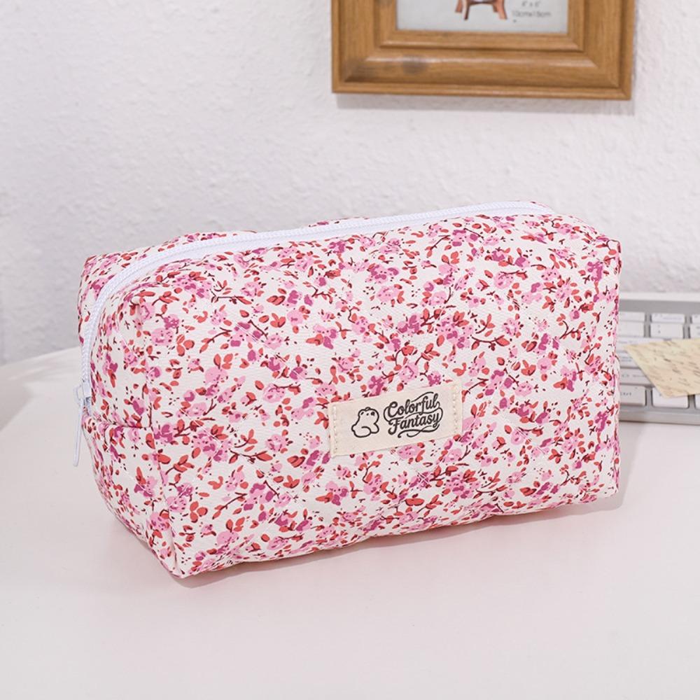 

Durable Floral Quilted Makeup Bag Large Capacity Multifunctional Toiletry Bag Portable Cosmetic Bag Home Travel Storage Pouch