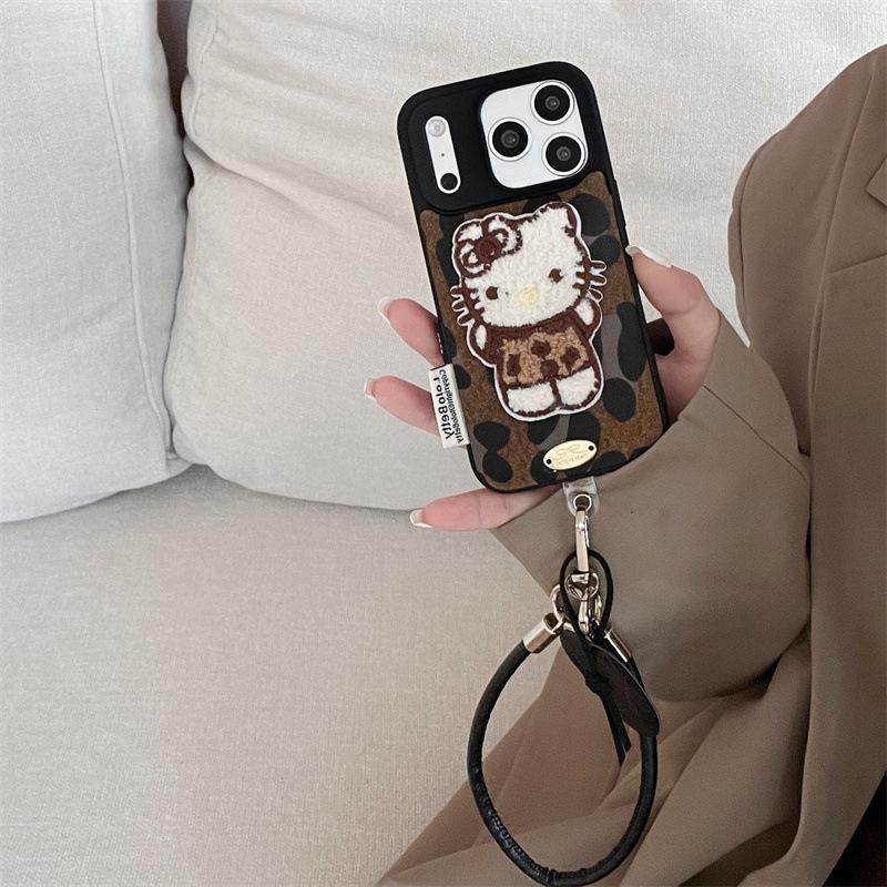 High-End Cow Print Kitty Lanyard & Embroidered Phone Case for iPhone 17/16 Pro Max/15/14