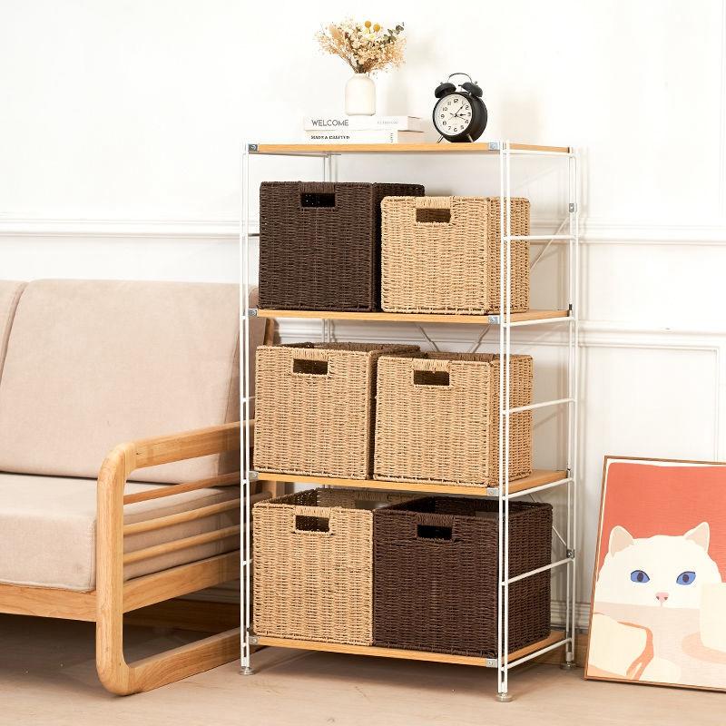 Imitation Wicker Storage Basket Large Hand Woven Storage Box for Bathroom Kitchen Drawer Clothes Sundries Storage Organizer
