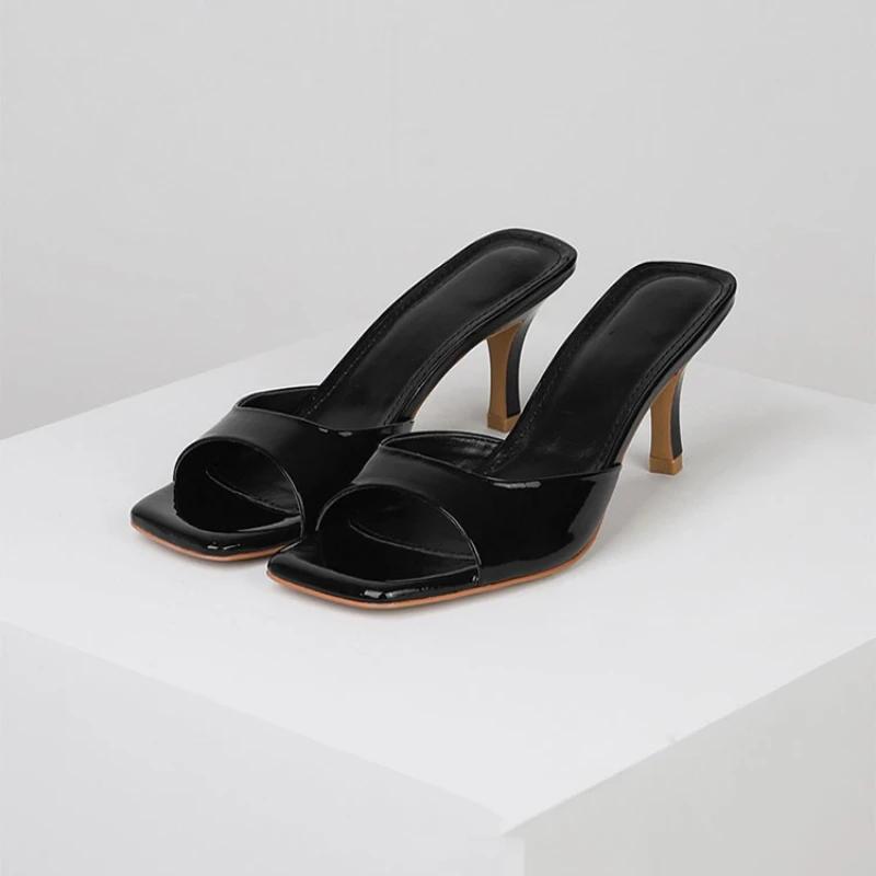 Fashion Summer New Slippers Women Trend Sexy Square Toe Large Size Thin Heels Shoes Ladies Casual Slippers Heel Zapatos