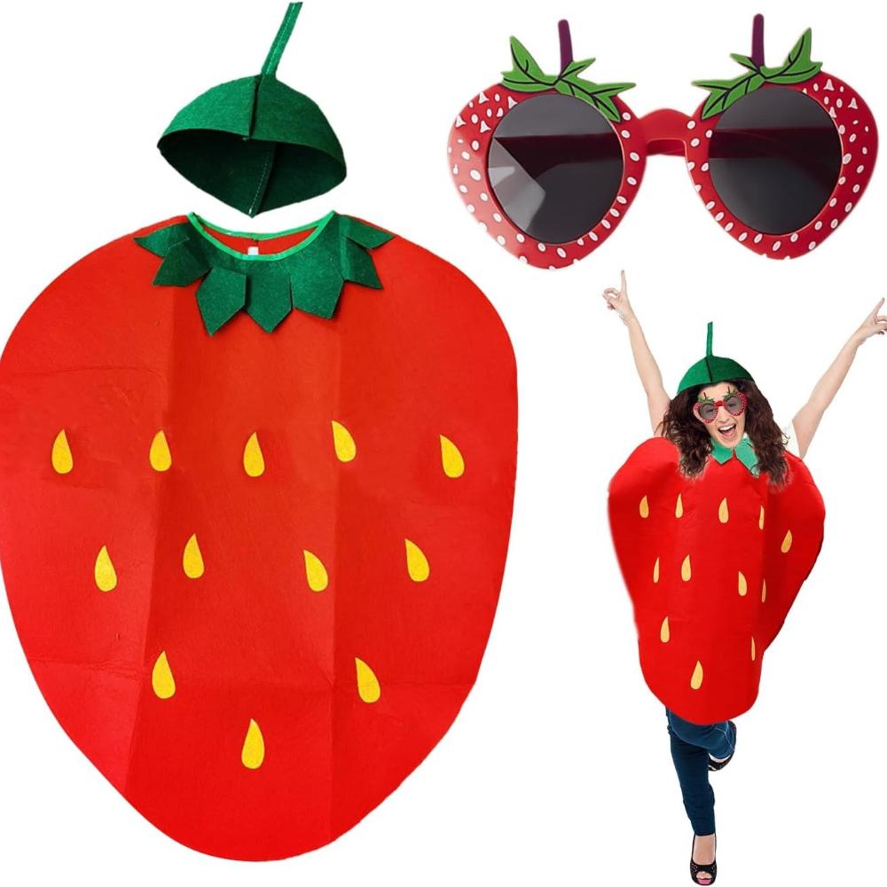 1 Set of Strawberry Costumes and 1 Pair of Glasses, Performance Costumes, Creative Fancy Dress Costumes, Role Play Accessories, Party Costumes