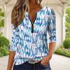 Women Plus Size Half Zip Round Neck Long Sleeve White Purple Tie Dye Printed T Shirt
