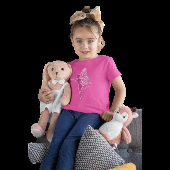 Kids T-Shirt - Fairy - Fuchsia - Short Sleeves - 100% Polyester - Size 3 To 13 Years