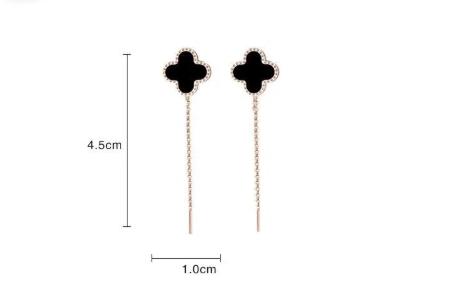 Серьги с четырехлистным клевером, Женские элегантные и классические длинные серьги-гвоздики, Черные. One Size