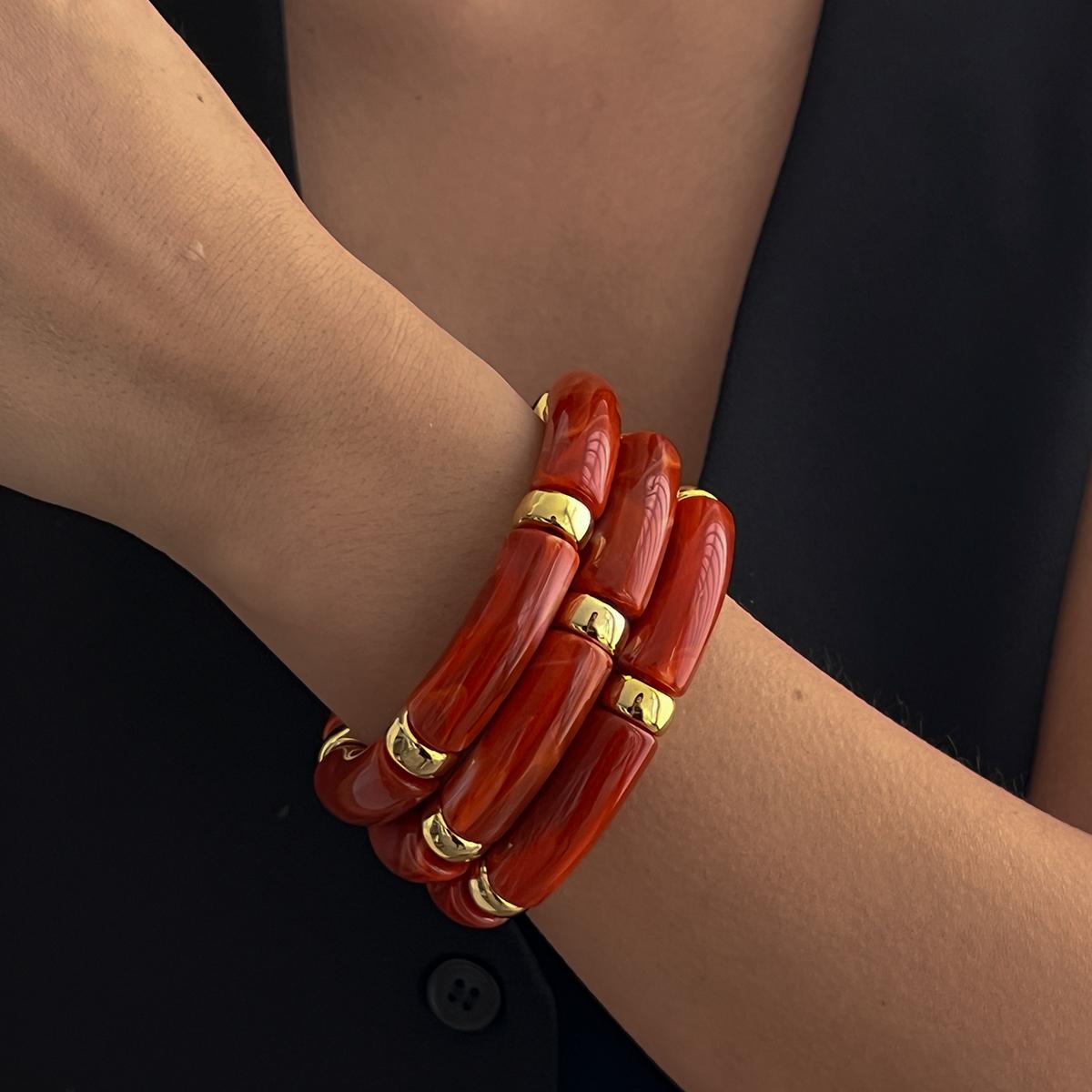 

Ingemark 3Pcs/Set Trendy Irregular Stacking Bangles Women Retro Creative Geometry CCB Round Tube Banglet Couple New Year Jewelry