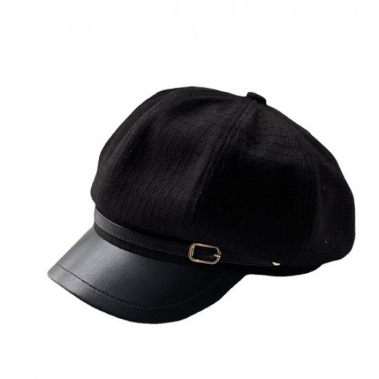 Женская 8-панельная кепка-газетчик с ремешком, повседневная, с пряжкой, ретро-козырек, берет, кепка-кебби чёрный