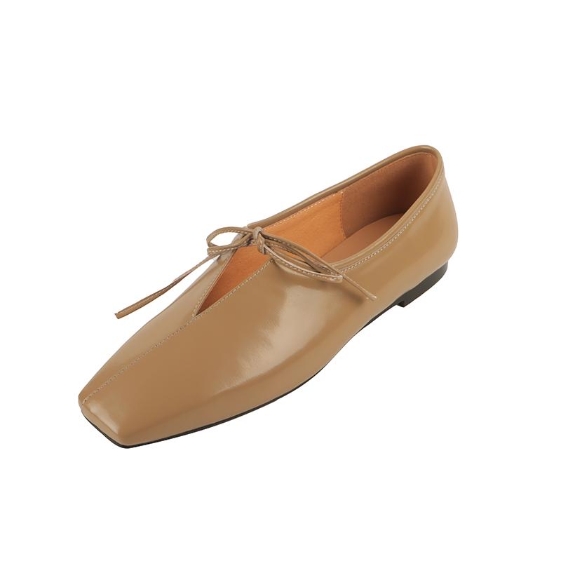 Fashion 2025 New Women Casual Flats Shoes Real Leather Cute Bow Lace Up Low Heels Shoes Vintage Square Toe Daily Office Dress Size 34-40