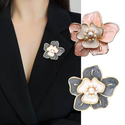 Women Brooch Camellia Pearl Decor Anti-slip Bag Coat Collar Hat Scarf Decoration Clothes Pin