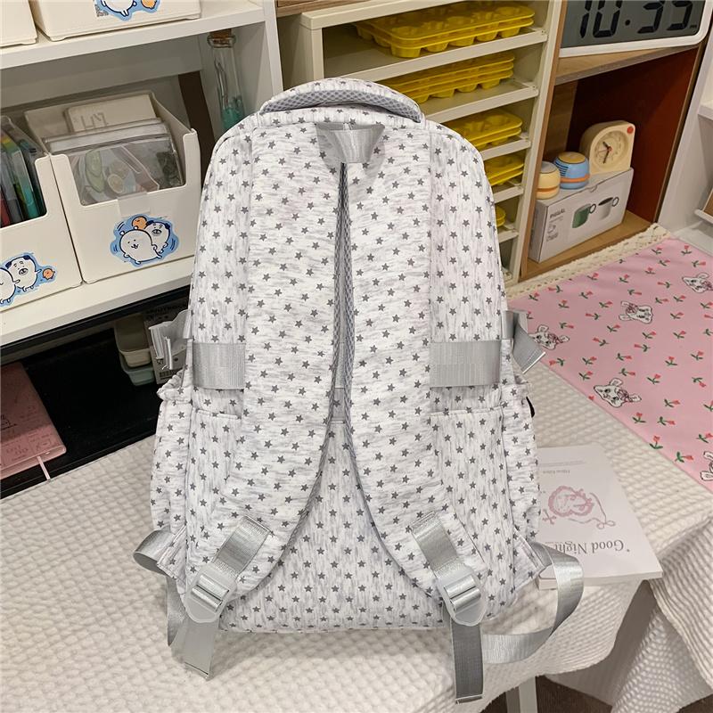Star Print School Backpack with Front Mesh Pocket Top Handle Adjustable Straps Casual Daypack for Teen Girls