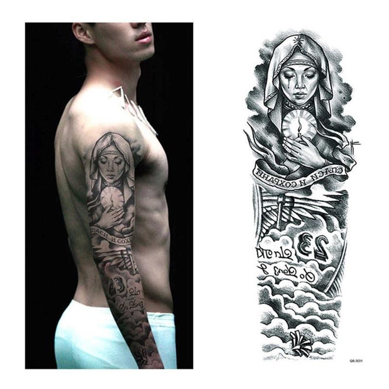 1 Piece Tattoo Sticker Full Flower Arm Fish Peacock Lotus Pattern Temporary Makeup Body Art