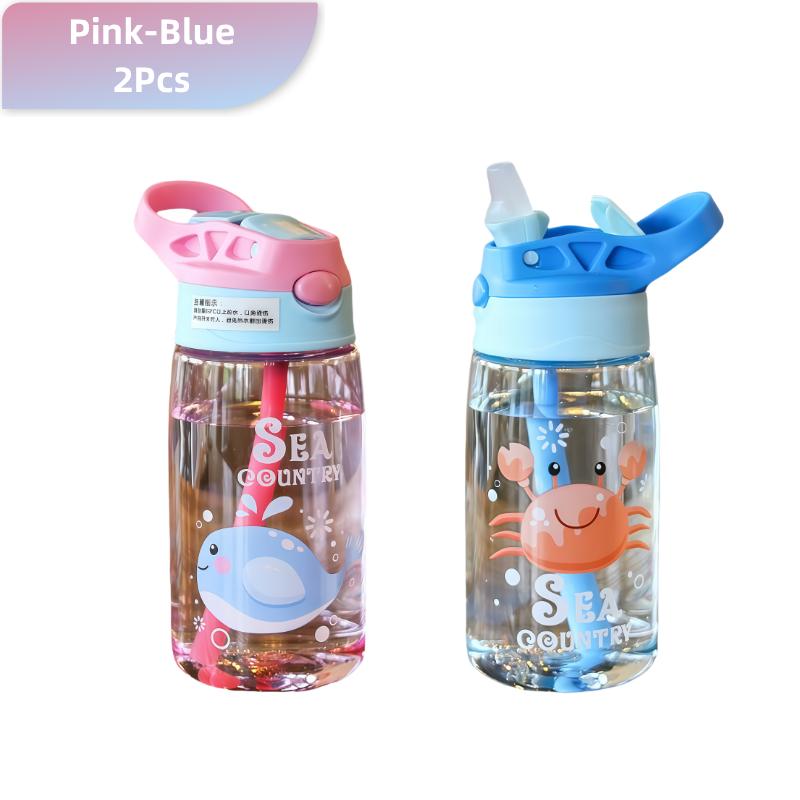 480ML Kids Water Sippy Cup Cartoon Baby Feeding Cup with Straws Leakproof Water Bottle Outdoor Portable Duckbill Straw Cups