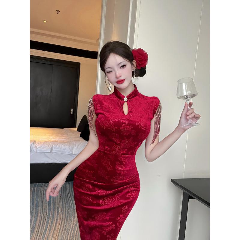 

Платье бодикон с длинной юбкой для гламурного выхода в ночной клуб Socialite 9478 Medium красный