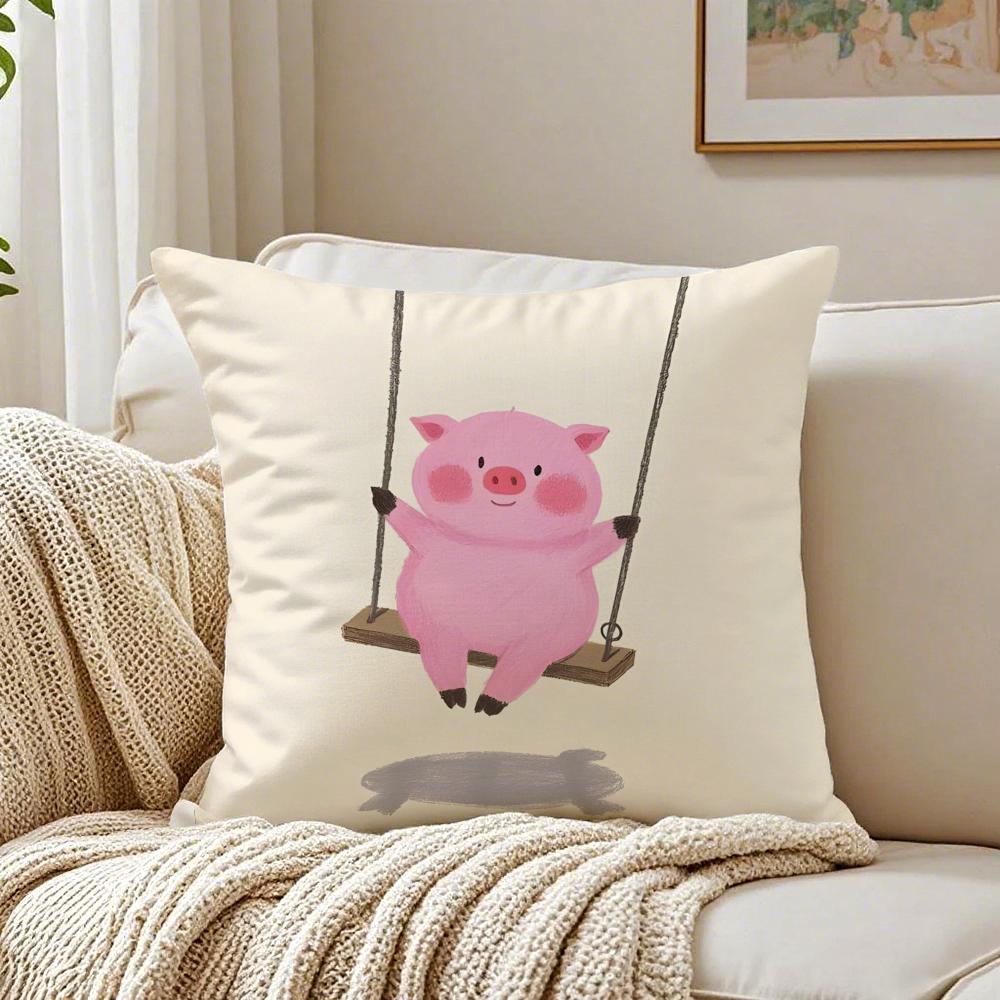 Pretty Elegant Cartoon Cute Pink Pig Cushion Cover Linen Pillowcase Soft  for Sofa Bed Home Room Decor