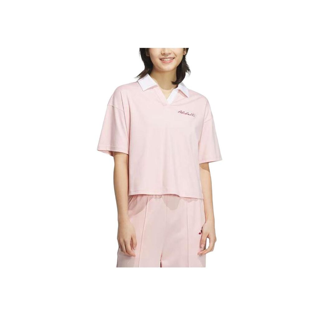 Adidas Verbiage Loose Short Sleeve Polo Shirt Women Tops Light-Pink JZ1584
