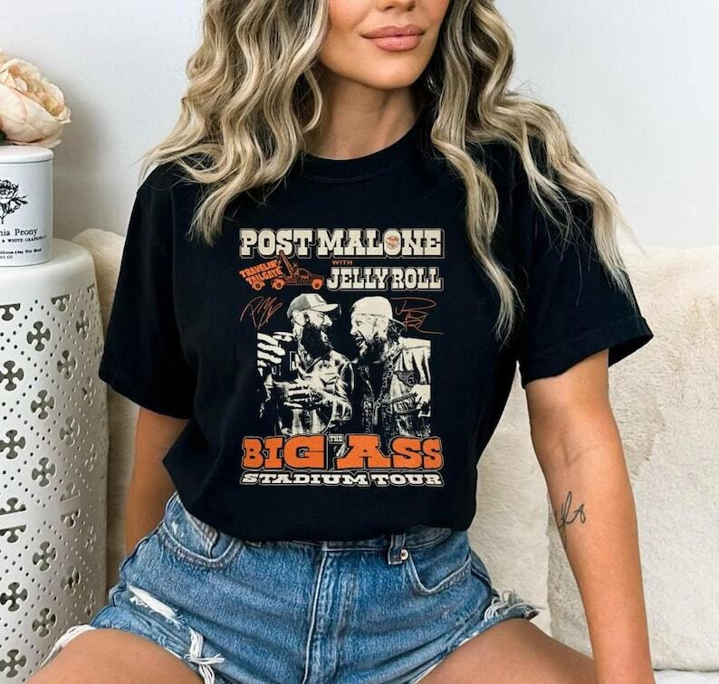 Post Malone Jelly Roll Concert Tour Shirt Posty Beautifully Broken Rapper Tee XL