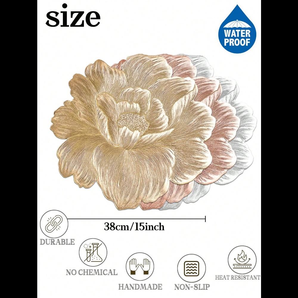 1 ks Zlatá Růže Květina Kulaté Prostírání, Vodotěsné, Omyvatelné, Snadno se Čistí, Otírá, Protiskluzové, Žáruvzdorné, Vhodné pro Domácí Dekoraci