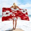 Crimson Hibiscus Beach Towel Vibrant Red White Floral Print for Hawaii Vacation Luau Party & Sunset Photos