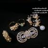 Beehive Jewel Brooch, Antique, 18K Gold Plated, Curved Brushed Pearl Ring, Combination