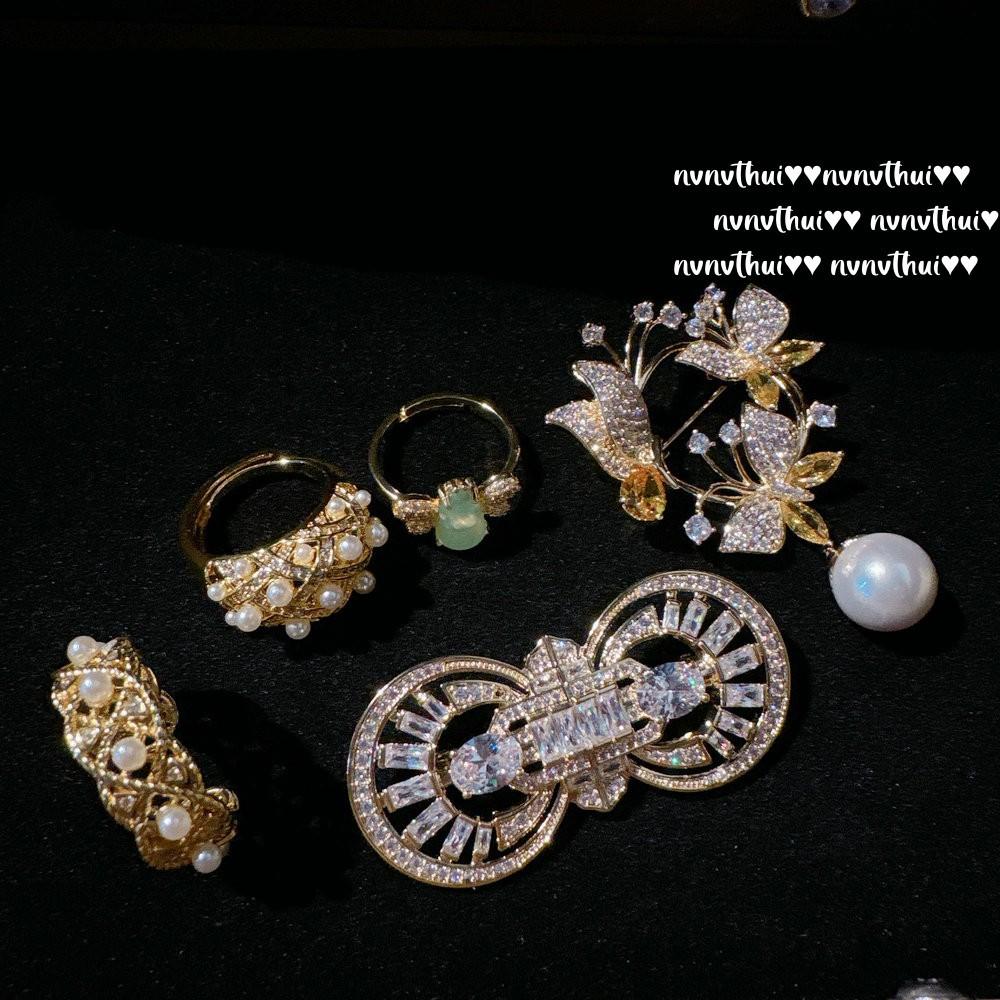 Beehive Jewel Brooch, Antique, 18K Gold Plated, Curved Brushed Pearl Ring, Combination