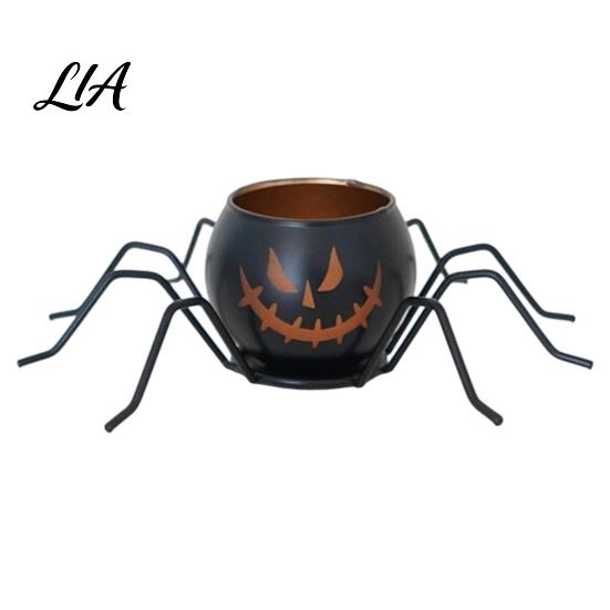 Funny Shadow Projector Halloween Pumpkin Glass Candle Holder, Iron Art Tealight Lantern for Tabletop Window Indoor Decorative Votives And Fireplace