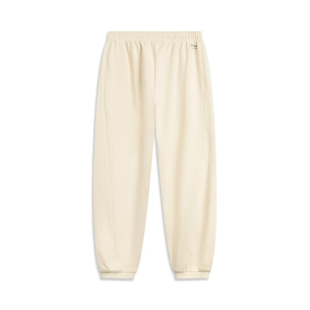 Li Ning Sports Lifestyle Series Solid Color Mid Waist Versatile Drawstring Loose Cuff Knit Sports Pants Women bottoms AKLVC14-6